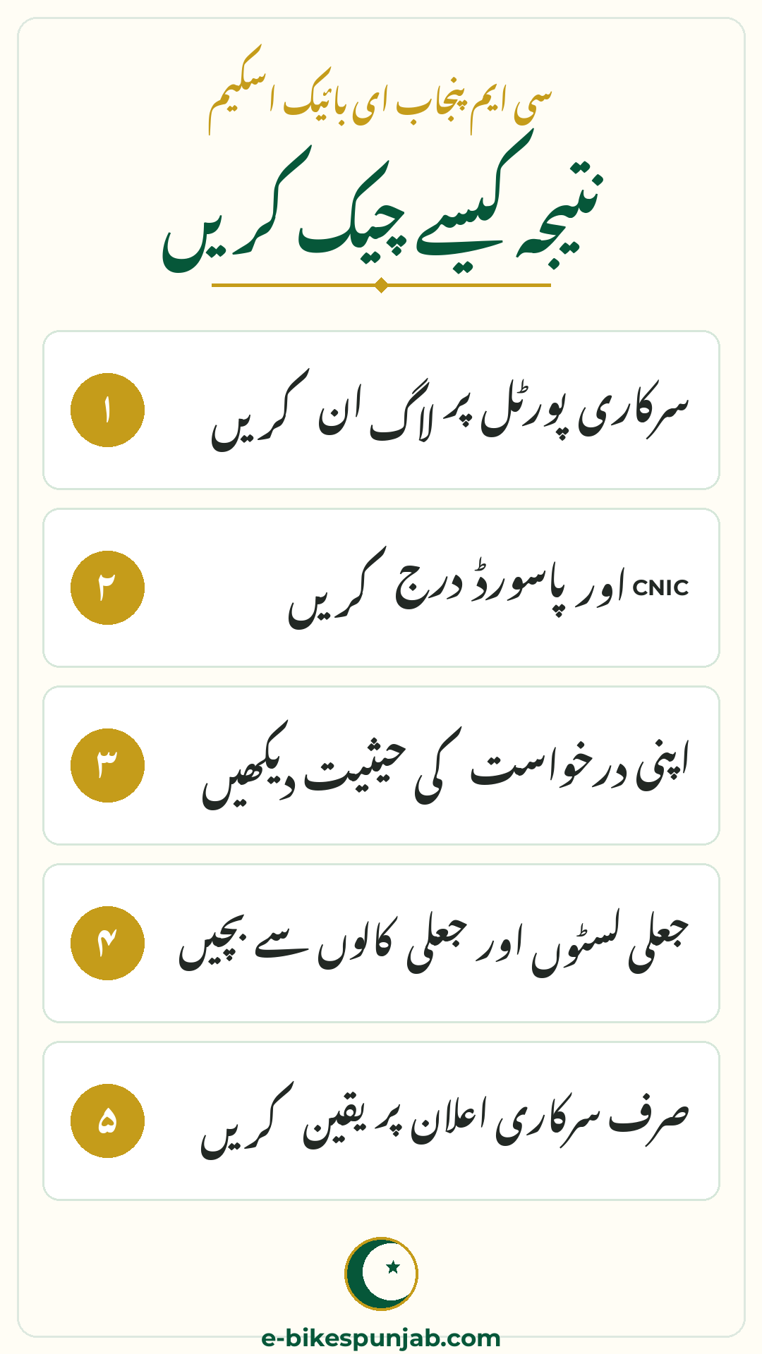 How to check the E-Bike Scheme balloting result safely, explained in an Urdu infographic